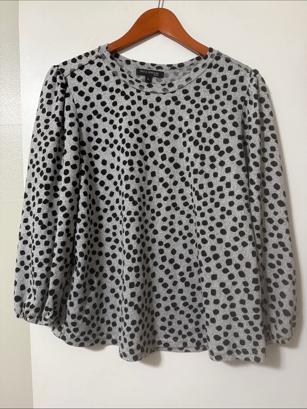 Tint and Shadow Gray and Black Polka Dot Long-Sleeve blouse